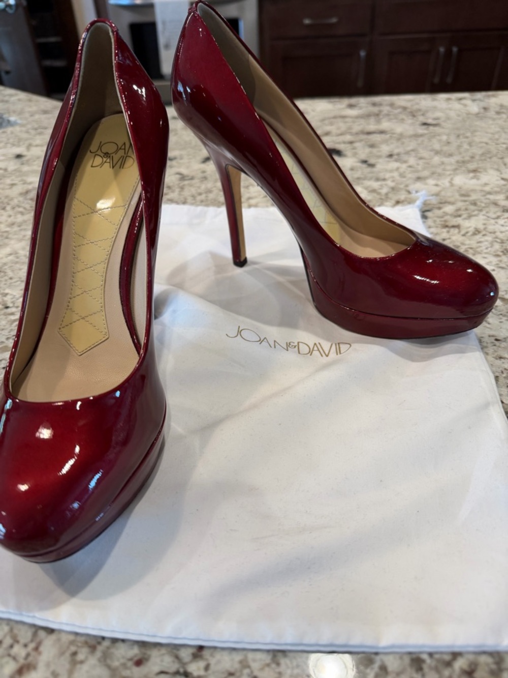 Joan & David Burgundy Patent Platform Stiletto Pumps - Picture 6 of 8